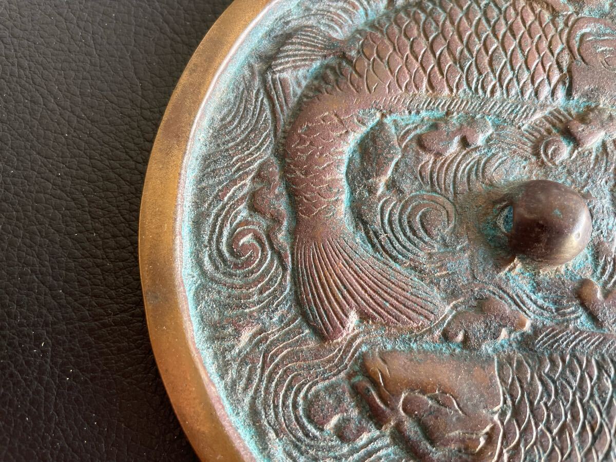中古品☆古鏡 青銅製 青銅鏡 双魚文鏡 銅鏡 円型銅鏡 幅15cm 中古品☆古鏡 青銅製 青銅鏡 双魚文鏡 銅鏡 円型銅鏡 幅15cm