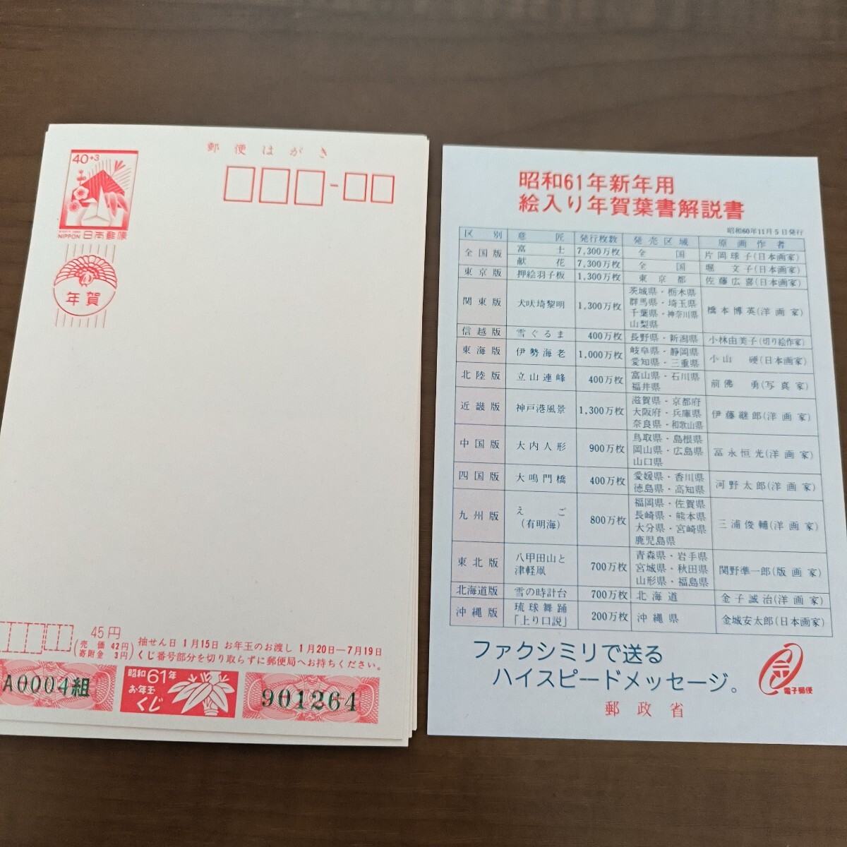 レトロ 昭和61年新年用 絵入り年賀はがき 全国版 地方版 美術品