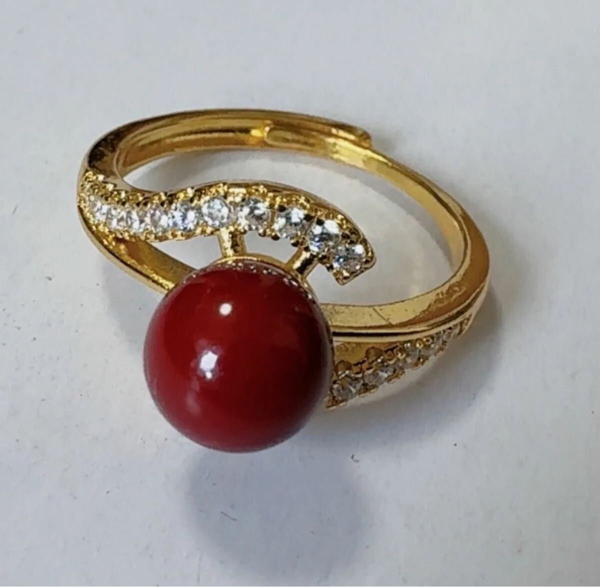 赤珊瑚 8.4mm レディース指輪　仕事運　金銭運　パワーストーン　サイズ14号(サイズ調整可能)_画像4