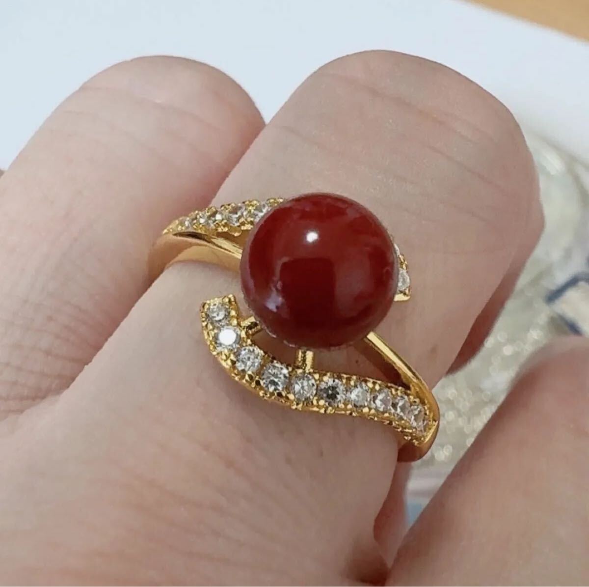 赤珊瑚 8.4mm レディース指輪　仕事運　金銭運　パワーストーン　サイズ14号(サイズ調整可能)_画像1