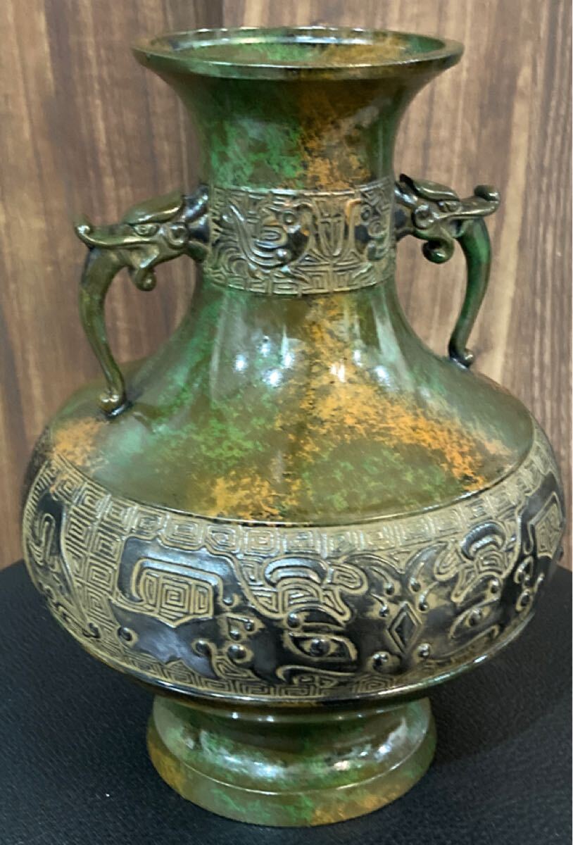 アンティーク 花瓶【 金属工芸 饕餮文様 特殊合金 壺 】高さ アンティーク 花瓶【 金属工芸 饕餮文様 特殊合金 壺 】高さ