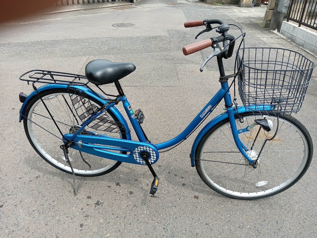 手渡し限定　DIORA ママチャリ　青　カギ2本あり　26インチ　前カゴ后ろ荷臺(tái)付　 発送不可