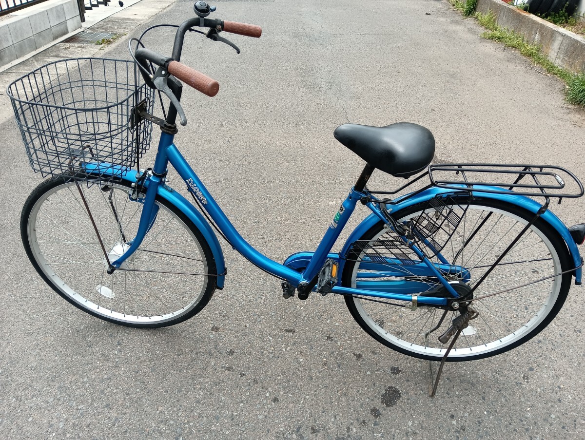 手渡し限定　DIORA ママチャリ　青　カギ2本あり　26インチ　前カゴ后ろ荷臺(tái)付　 発送不可
