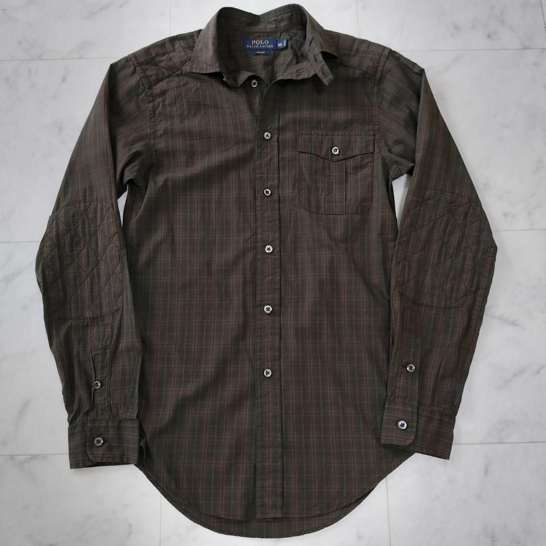 ポロラルフローレン ミリタリーカジュアルシャツ チェック柄 ブラウン XS ワークシャツ ブラウン モスグリーン オリーブ POLORALPHLAUREN
