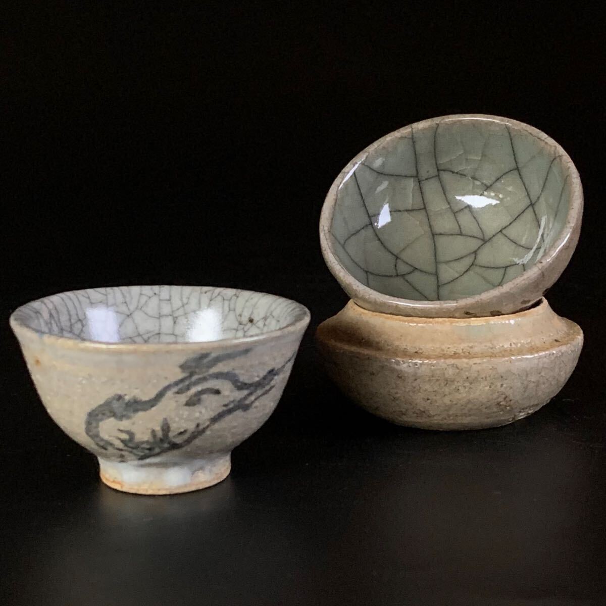 田代法橋 作】相馬駒焼 走駒 跳駒 盃 2客 酒器 // 相馬焼 古相馬 田代法橋 作】相馬駒焼 走駒 跳駒 盃 2客 酒器 // 相馬焼 古相馬