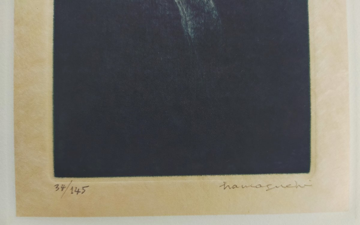 真作】【WISH】浜口陽三「葉(Leaf)」銅版画 直筆サイン 〇銅版画