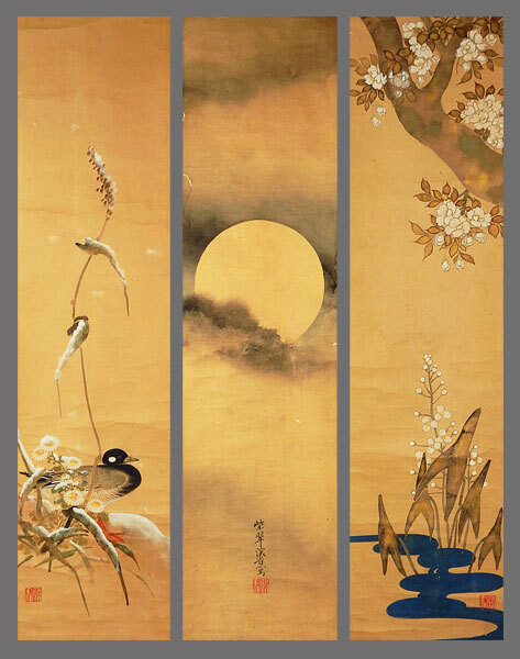 adva】【真作】□尾形乾山□雪月花図三幅対□青々其一鑑定證付 adva】【真作】□尾形乾山□雪月花図三幅対□青々其一鑑定證付