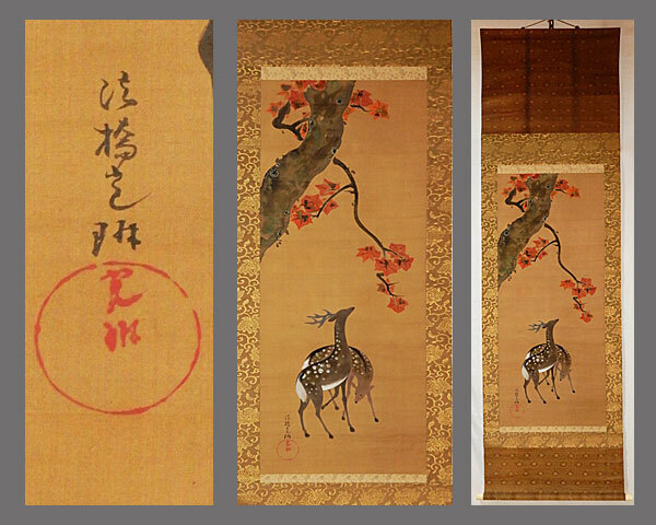 adva】【真作】□尾形光琳□紅葉双鹿図□琳派祖□肉筆□掛軸 adva】【真作】□尾形光琳□紅葉双鹿図□琳派祖□肉筆□掛軸