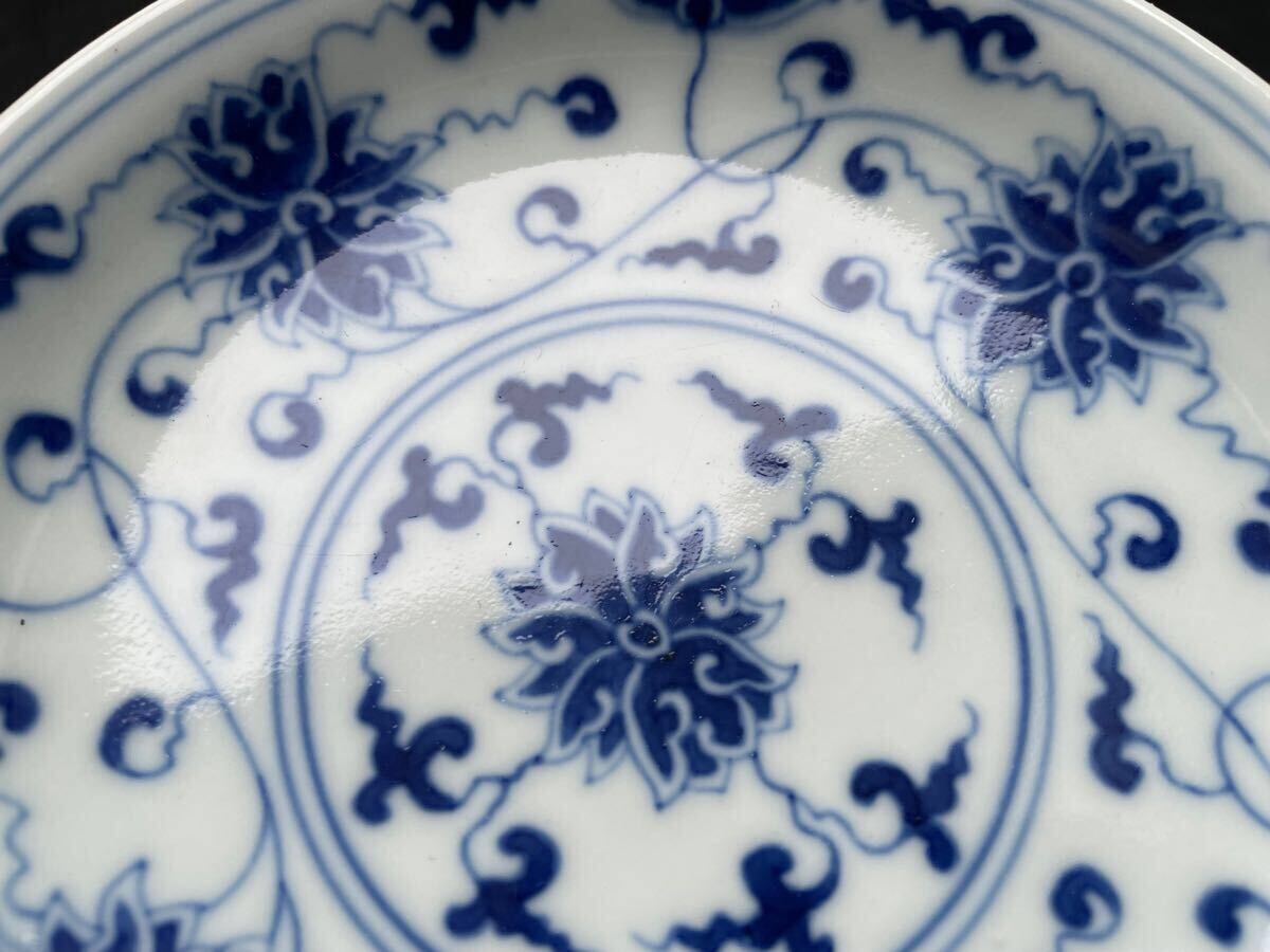 中国古玩 清代 染付竹・童子絵丸皿 中国 中国美術 骨董品 古美術