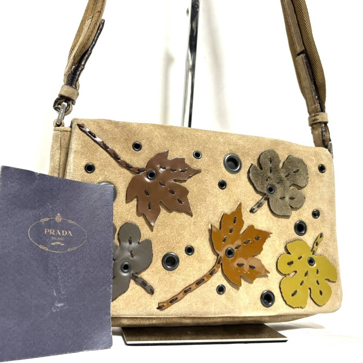 1円 年代美品 1999AW PRADA LEAF BROACH SUEDE SHOULDER BAG 1円 年代美品 1999AW PRADA LEAF BROACH SUEDE SHOULDER BAG