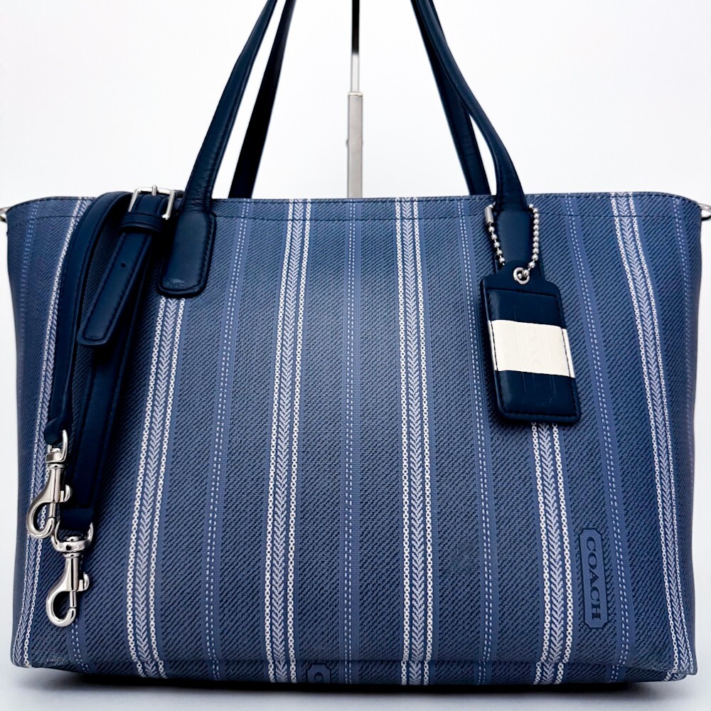 1円□超美品□COACH コーチ 2way ストライプ 総柄 PVC トート 1円□超美品□COACH コーチ 2way ストライプ 総柄 PVC トート