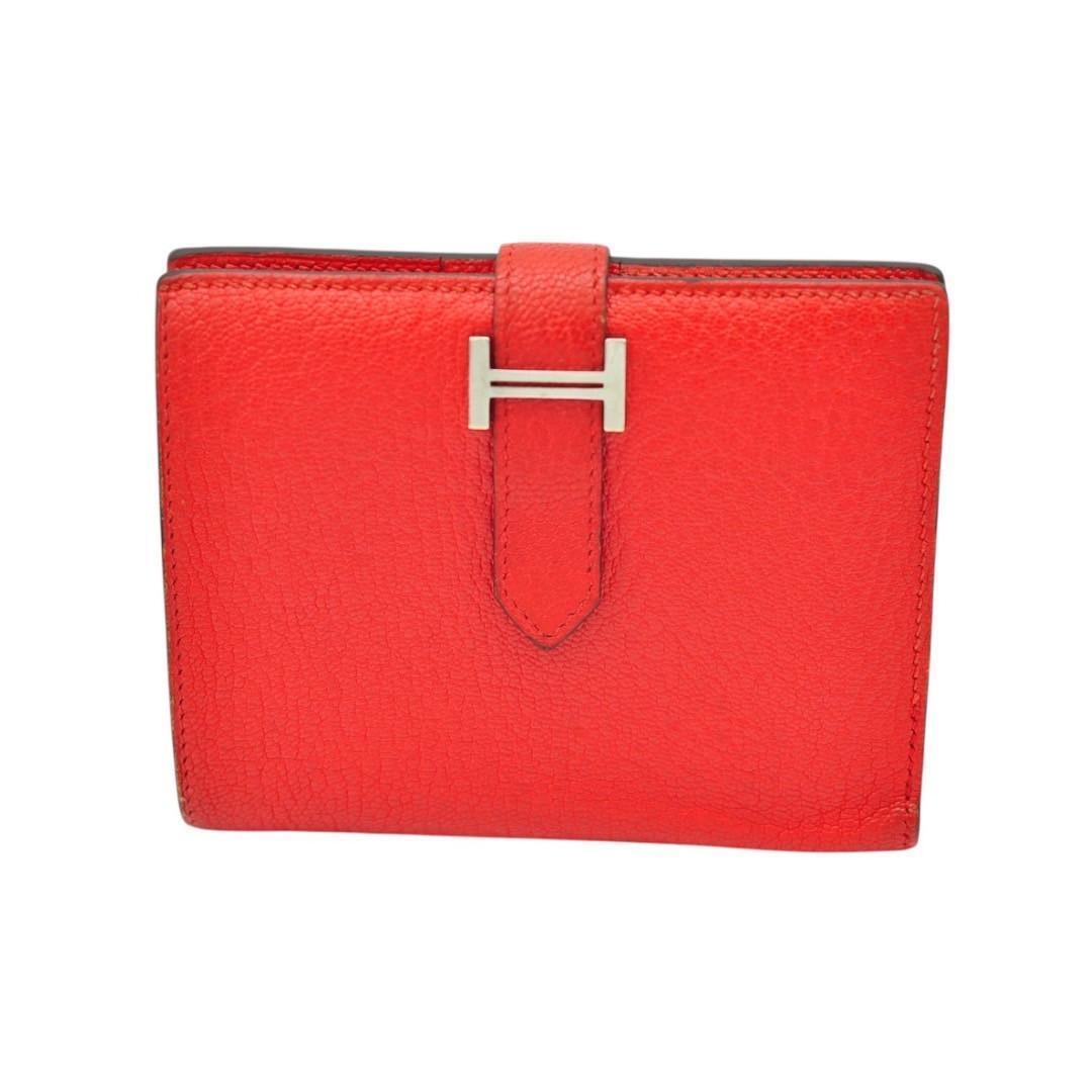 HERMES エルメス 極美品 ベアン コンパクト シェーブル レッド HERMES エルメス 極美品 ベアン コンパクト シェーブル レッド