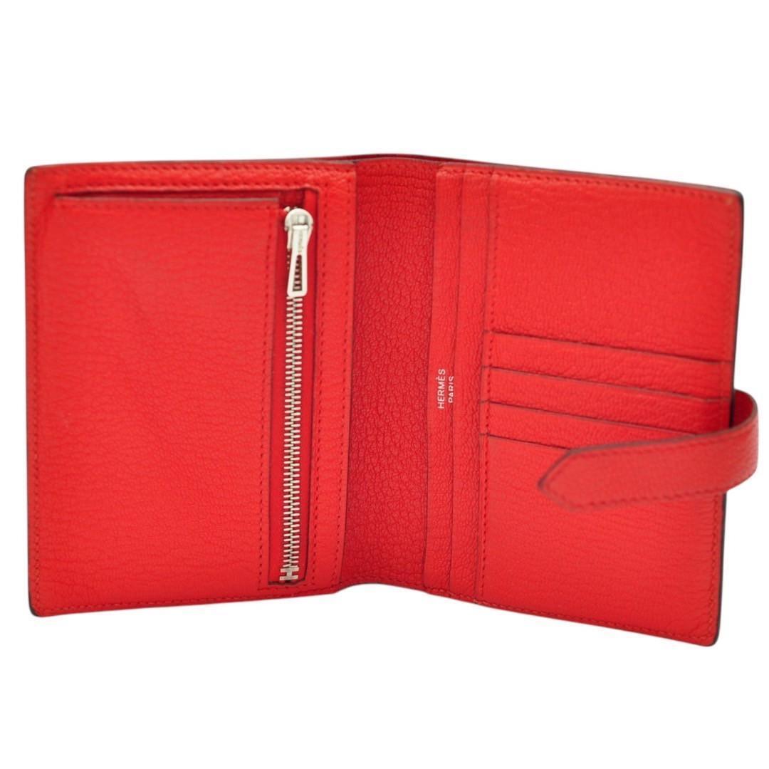 HERMES エルメス 極美品 ベアン コンパクト シェーブル レッド HERMES エルメス 極美品 ベアン コンパクト シェーブル レッド