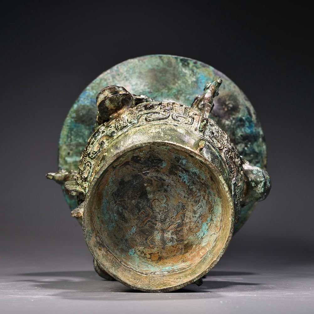 □観心・時代旧蔵□K4735戦漢時代 青銅器 青銅酒器花瓶 細密細工 □観心・時代旧蔵□K4735戦漢時代 青銅器 青銅酒器花瓶 細密細工
