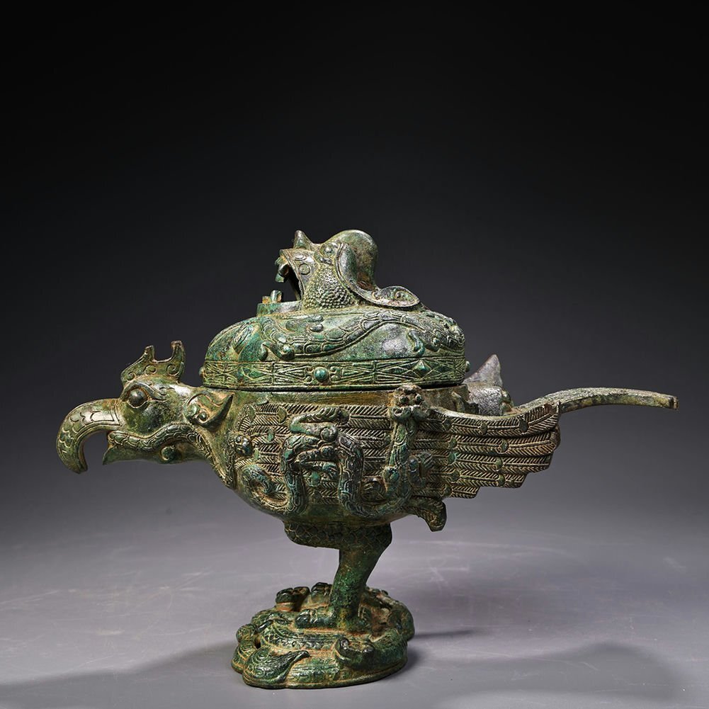 □観心・時代旧蔵□K4741戦漢時代 青銅器 青銅鳥薫香炉 細密細工 □観心・時代旧蔵□K4741戦漢時代 青銅器 青銅鳥薫香炉 細密細工