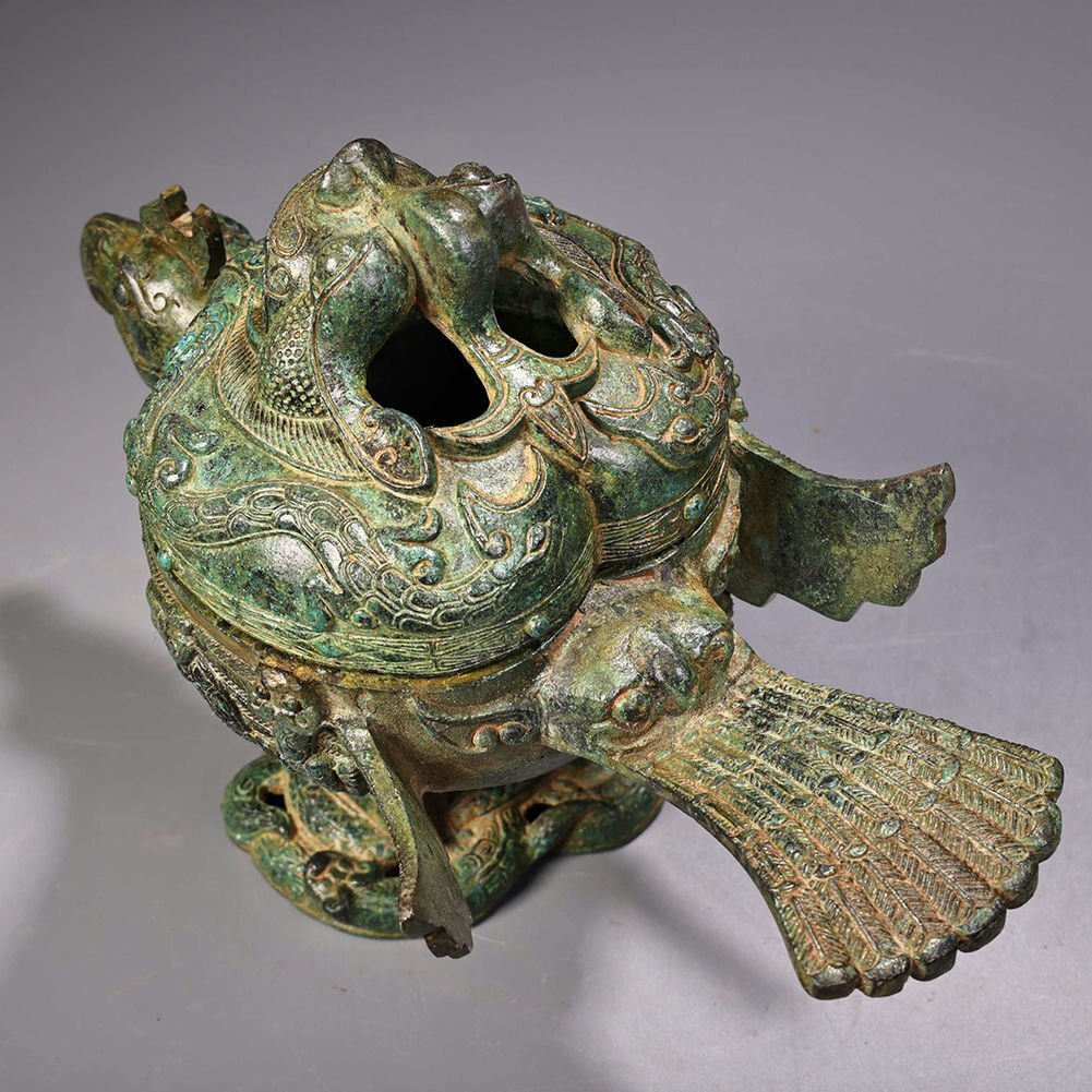 □観心・時代旧蔵□K4741戦漢時代 青銅器 青銅鳥薫香炉 細密細工 □観心・時代旧蔵□K4741戦漢時代 青銅器 青銅鳥薫香炉 細密細工