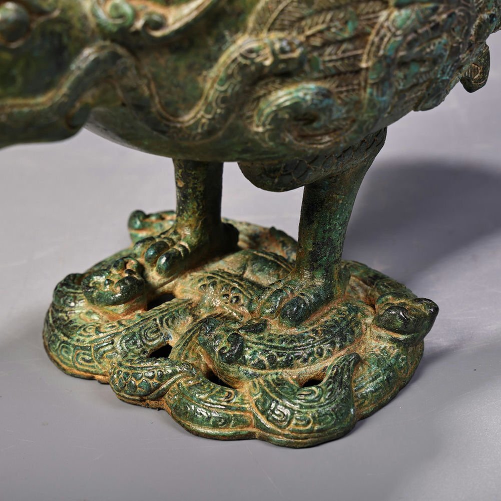 □観心・時代旧蔵□K4741戦漢時代 青銅器 青銅鳥薫香炉 細密細工 □観心・時代旧蔵□K4741戦漢時代 青銅器 青銅鳥薫香炉 細密細工