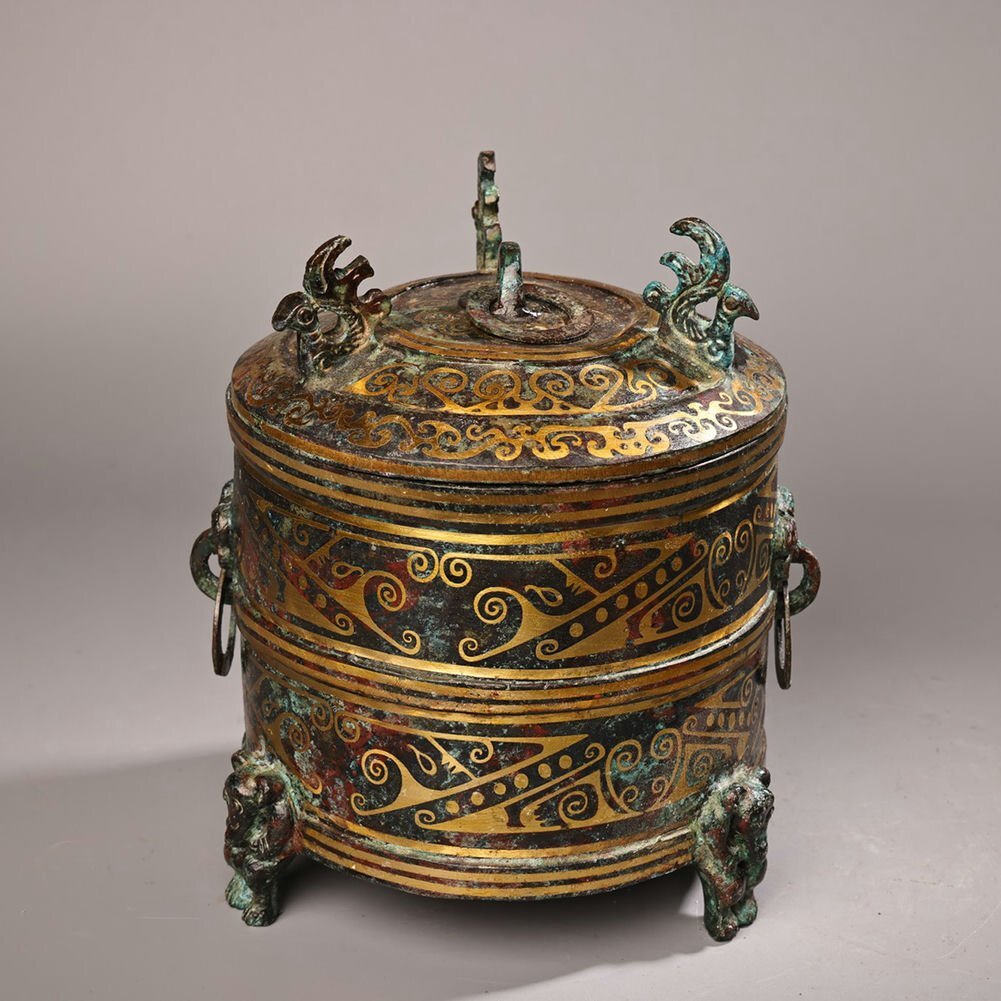 □観心・時代旧蔵□K4669西周時代 青銅器 青銅錯金銘文倉 細密 □観心・時代旧蔵□K4669西周時代 青銅器 青銅錯金銘文倉 細密
