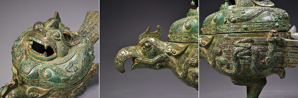 □観心・時代旧蔵□K4741戦漢時代 青銅器 青銅鳥薫香炉 細密細工 □観心・時代旧蔵□K4741戦漢時代 青銅器 青銅鳥薫香炉 細密細工