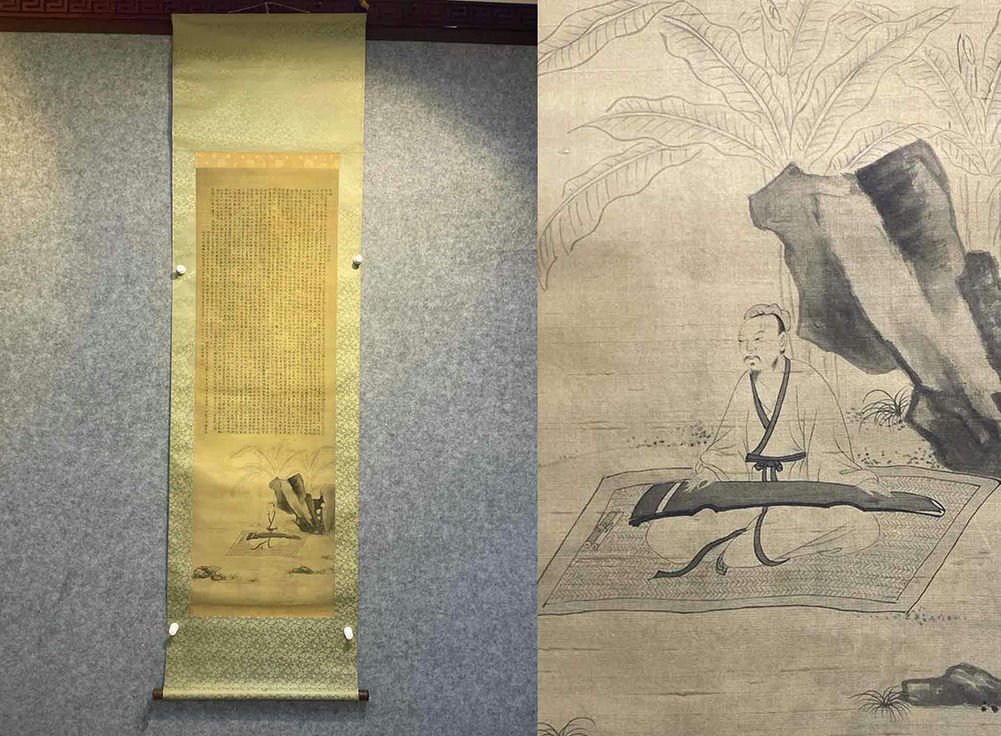 □観心・時代旧蔵□K4975中国古書画 文徴明 扶琴図 絹本立軸 □観心・時代旧蔵□K4975中国古書画 文徴明 扶琴図 絹本立軸