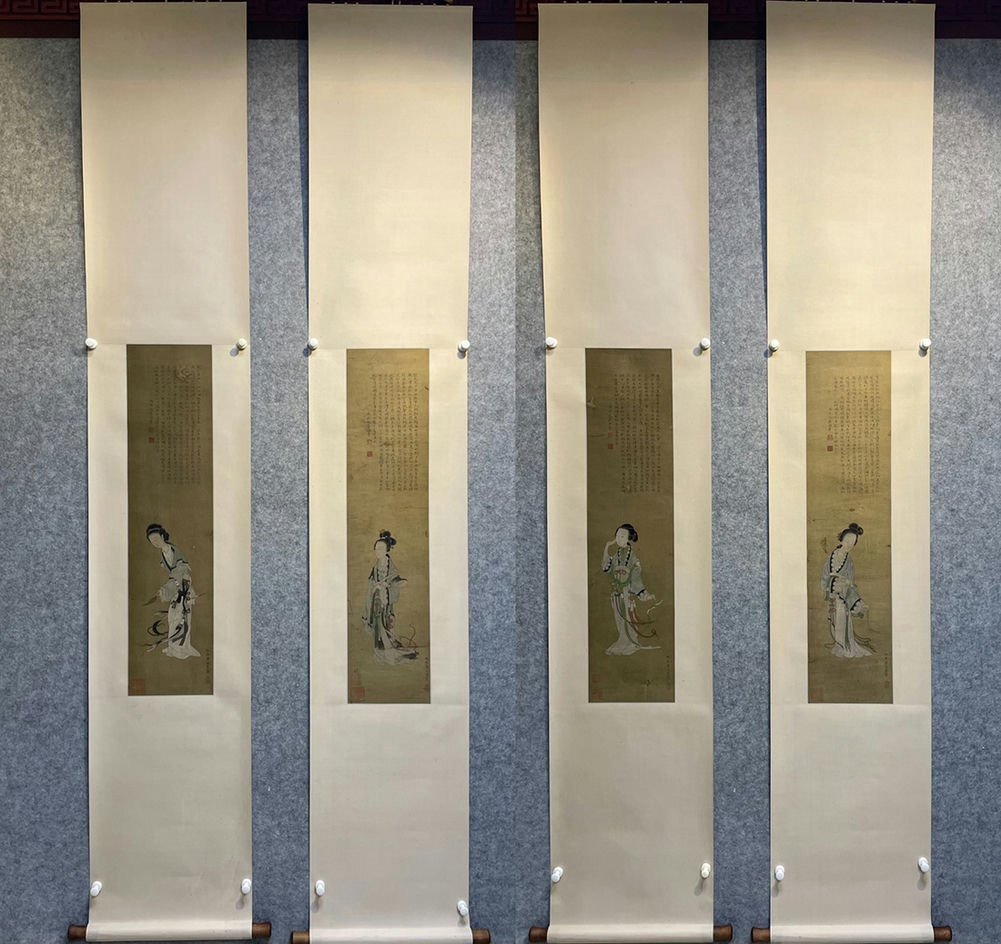 □観心・時代旧蔵□K4974中国古書道◇仇英 四美図 絹本立軸 □観心・時代旧蔵□K4974中国古書道◇仇英 四美図 絹本立軸