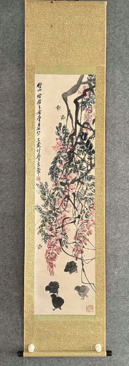 □観心・時代旧蔵□C4347中国古書道◇斉白石 花卉 掛け軸 書画 □観心・時代旧蔵□C4347中国古書道◇斉白石 花卉 掛け軸 書画
