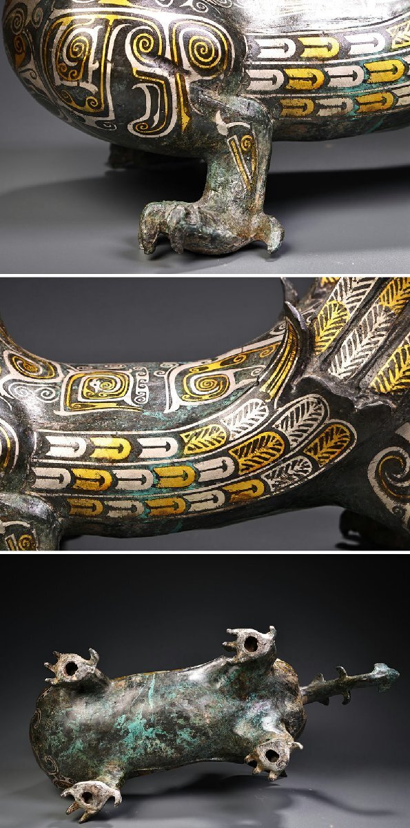 □観心・時代旧蔵□K4655戦漢時代 青銅器 青銅錯金銀飛獣 細密 □観心・時代旧蔵□K4655戦漢時代 青銅器 青銅錯金銀飛獣 細密