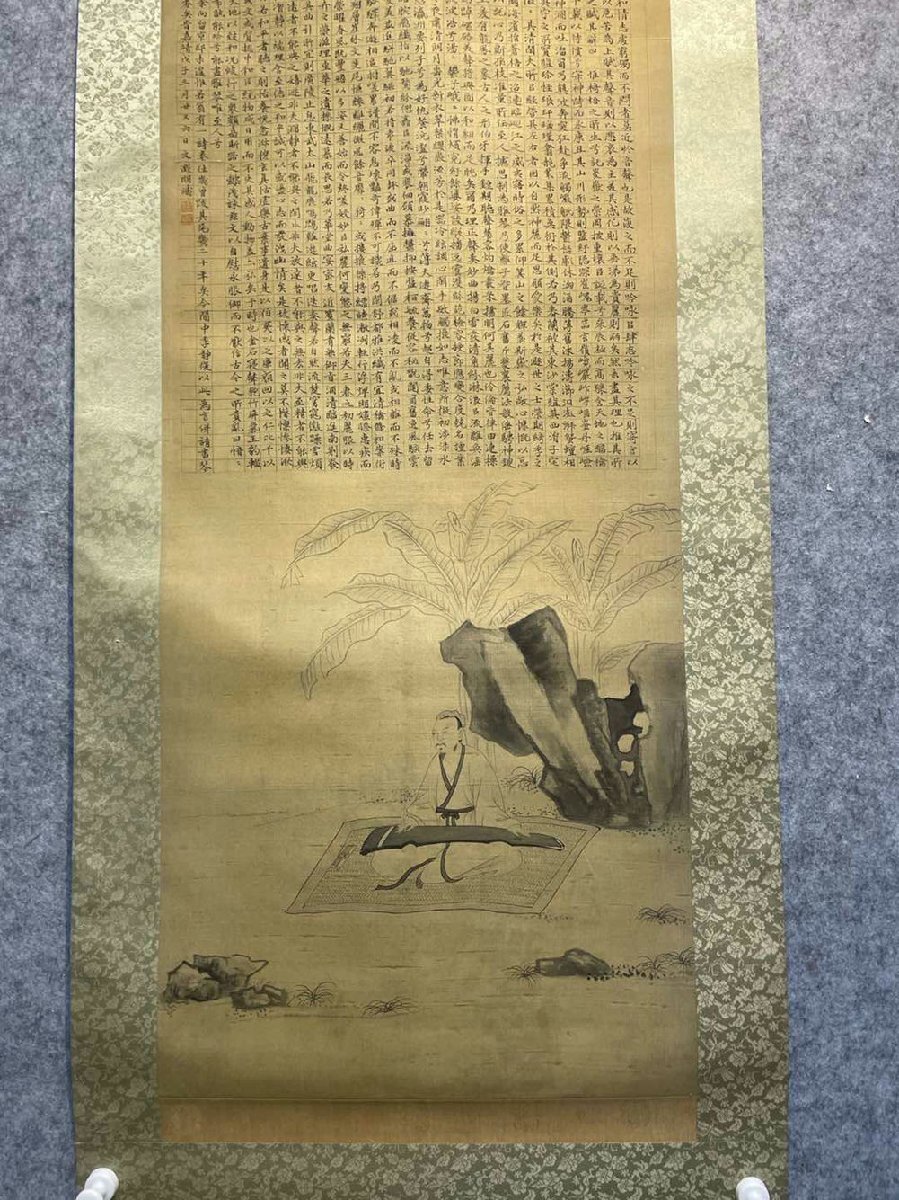 □観心・時代旧蔵□K4975中国古書画 文徴明 扶琴図 絹本立軸 □観心・時代旧蔵□K4975中国古書画 文徴明 扶琴図 絹本立軸