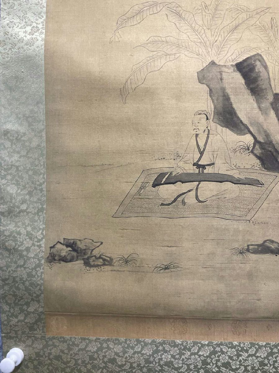 □観心・時代旧蔵□K4975中国古書画 文徴明 扶琴図 絹本立軸 □観心・時代旧蔵□K4975中国古書画 文徴明 扶琴図 絹本立軸