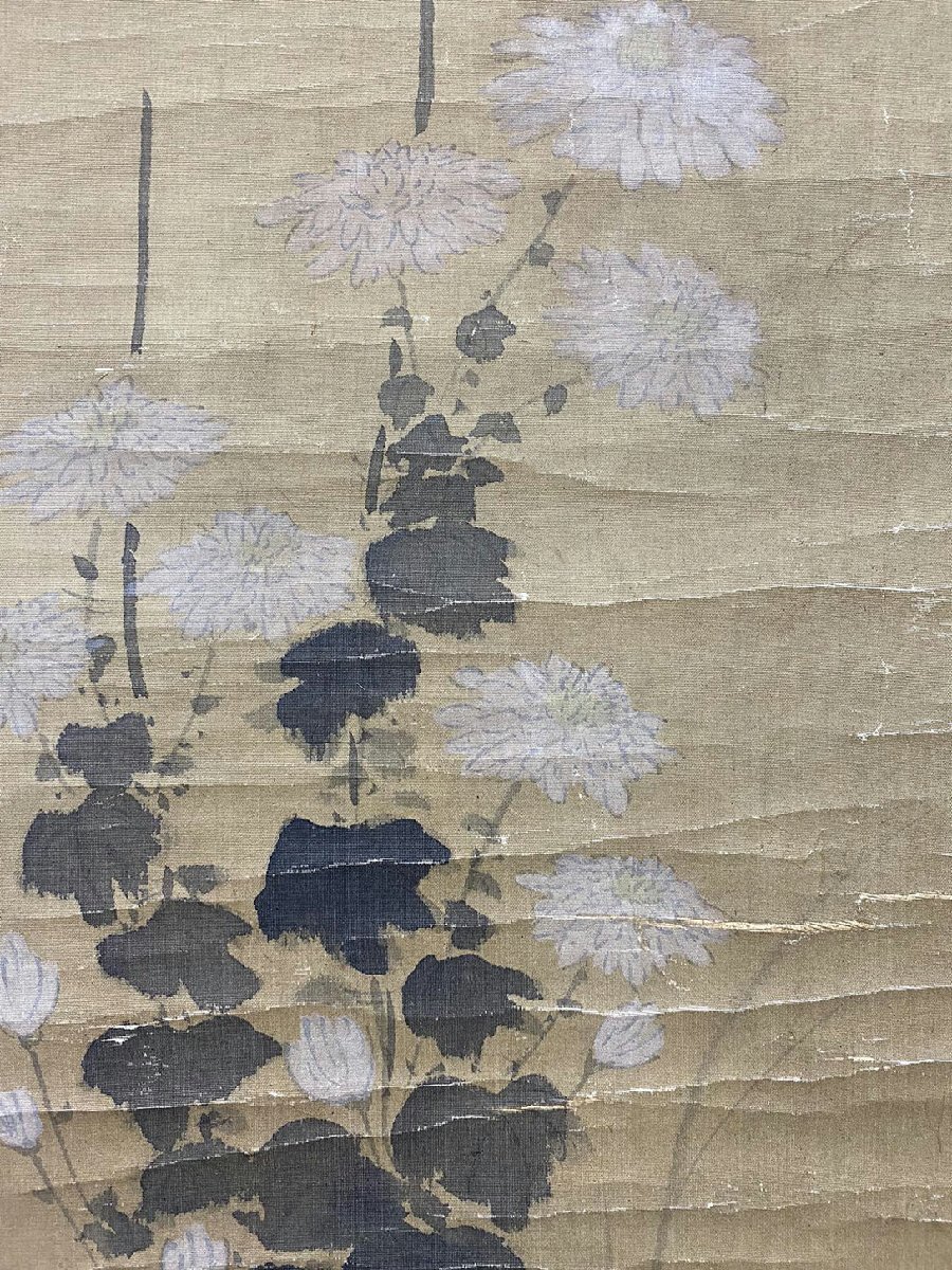 □観心・時代旧蔵□C4071中国古書道◇王淵 花鳥 絹本 掛け軸 □観心・時代旧蔵□C4071中国古書道◇王淵 花鳥 絹本 掛け軸