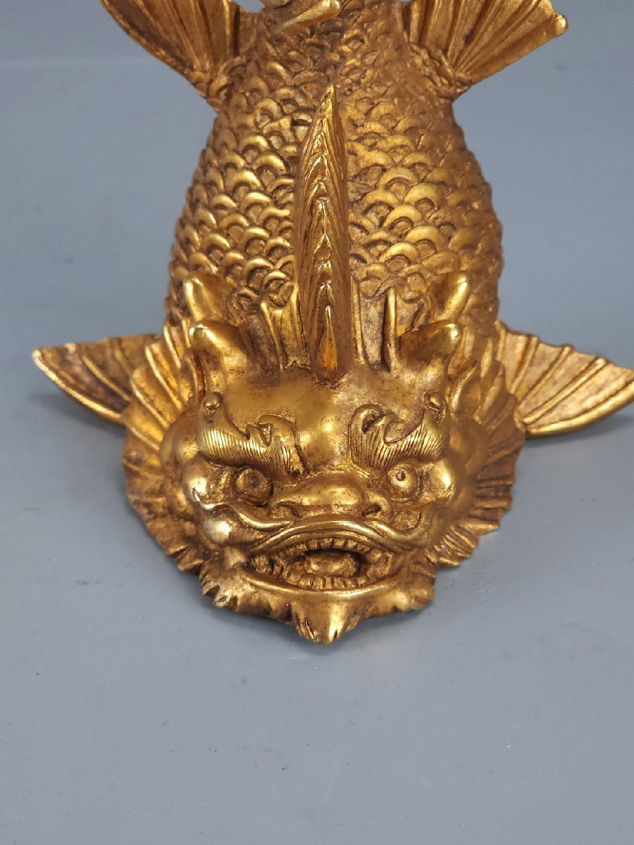 □観心・時代旧蔵□C4193唐時代 銅塗金魚化龍置物 細密細工☆古 □観心・時代旧蔵□C4193唐時代 銅塗金魚化龍置物 細密細工☆古