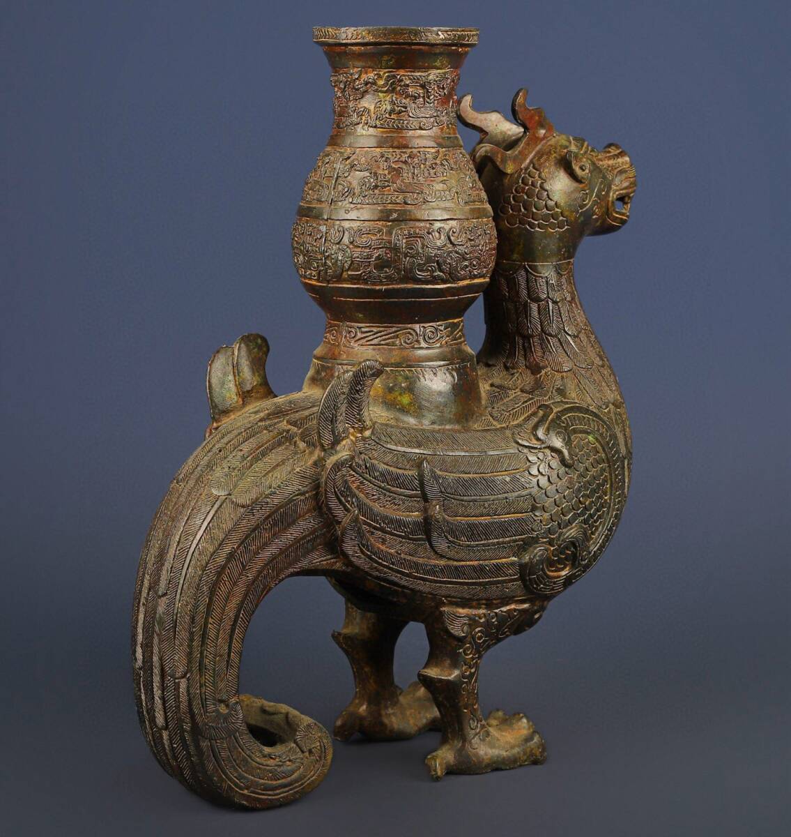 ▽鴻▽ 漢 青銅製 龍鳳尊 青銅器 置物 古賞物 中国古玩 中国