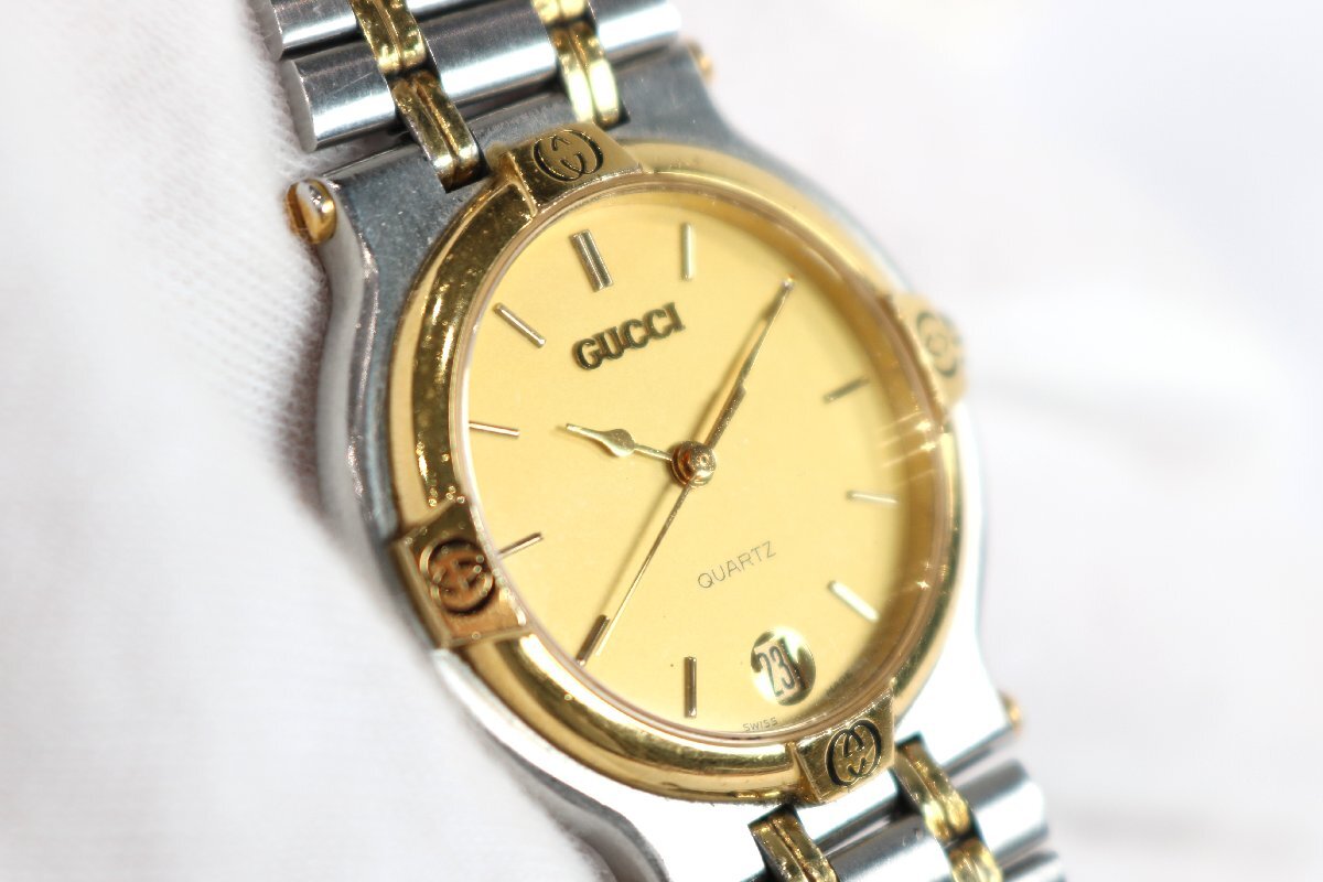 GUCCI グッチ 9000M クォーツ デイト メンズ 腕時計 コンビ