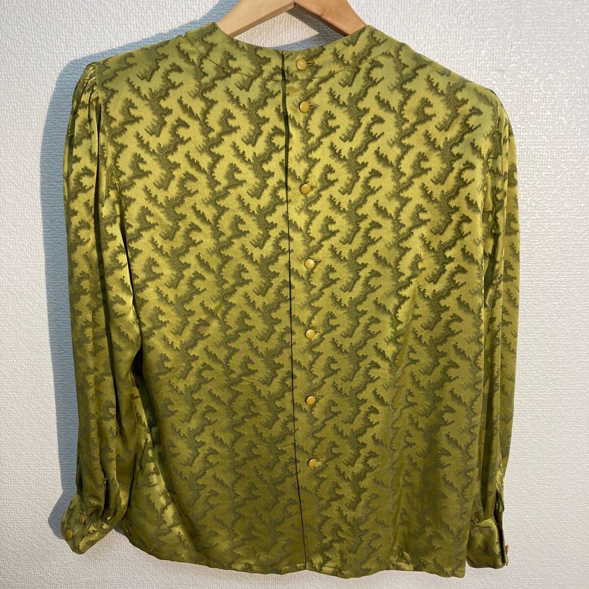 Christian Dior クリスチャンディオール レディース 長袖 ブラウス シルク100% グリーン系 中古品 
