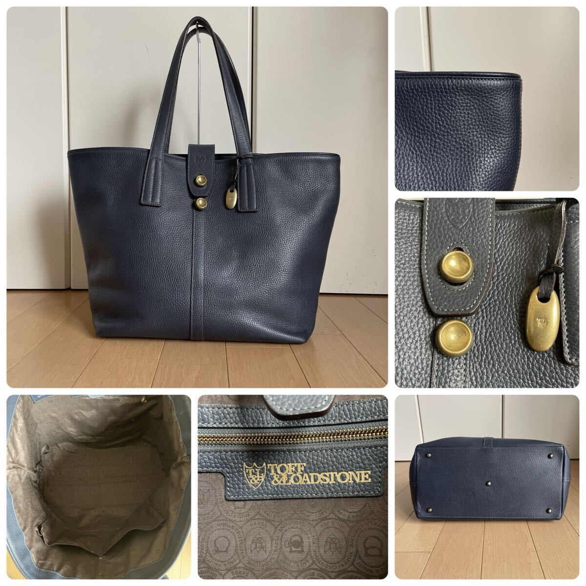 最終価格　トフ＆ロードストンTOFF ＆ LOADSTONEレザートートバッグ中古ネイビー_画像9
