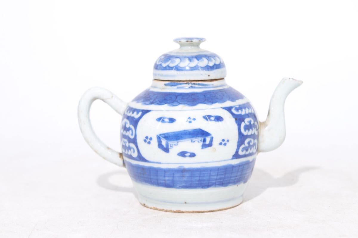 時代 染付 宝物紋 急須 / 古染付 新渡 中国美術 青花 煎茶道具 茶壺 茶壷 清 清代 頃 .B40 清
