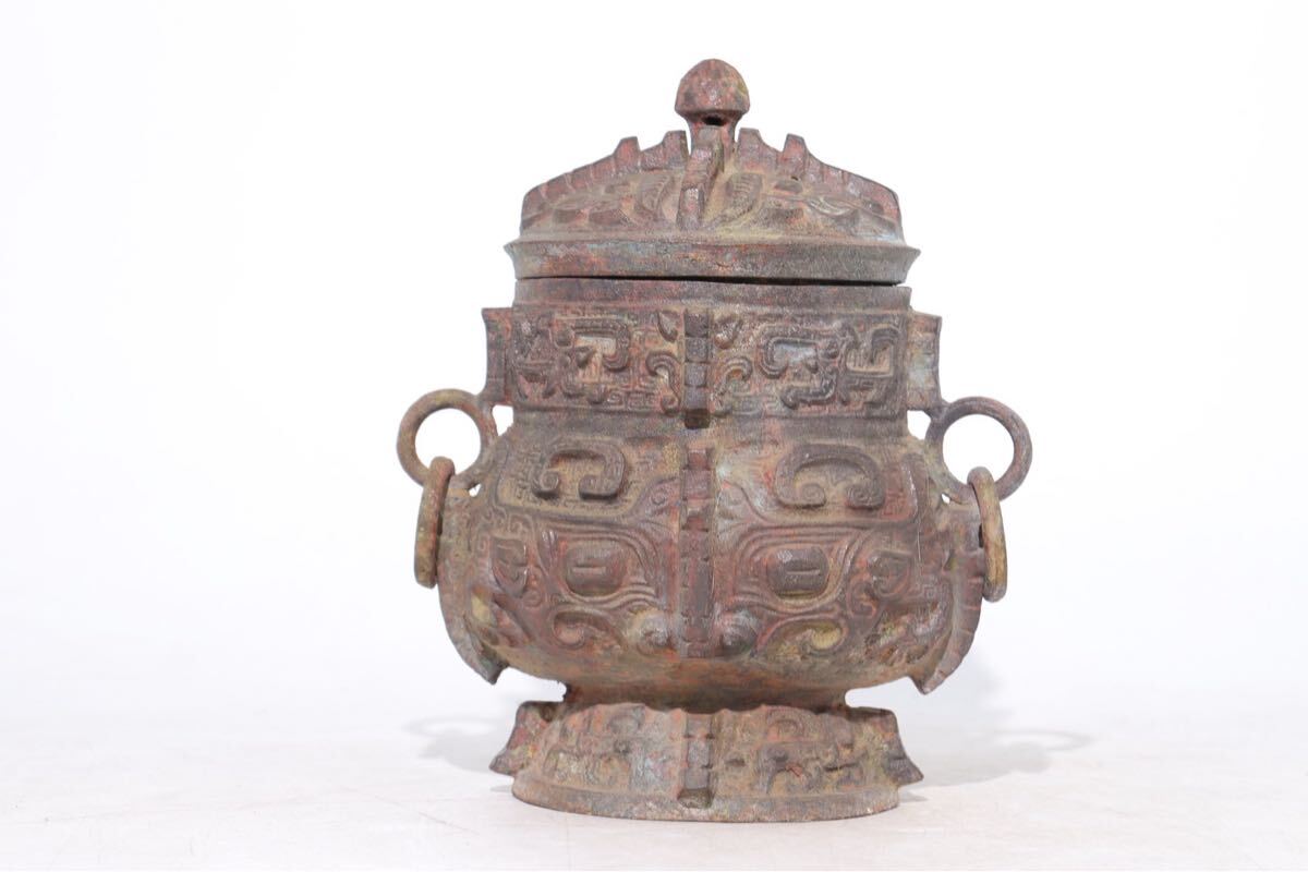 時代 銅 銅器 双耳 饕餮紋 蓋物 香炉 / 青銅器 青銅 中国美術 時代 銅 銅器 双耳 饕餮紋 蓋物 香炉 / 青銅器 青銅 中国美術