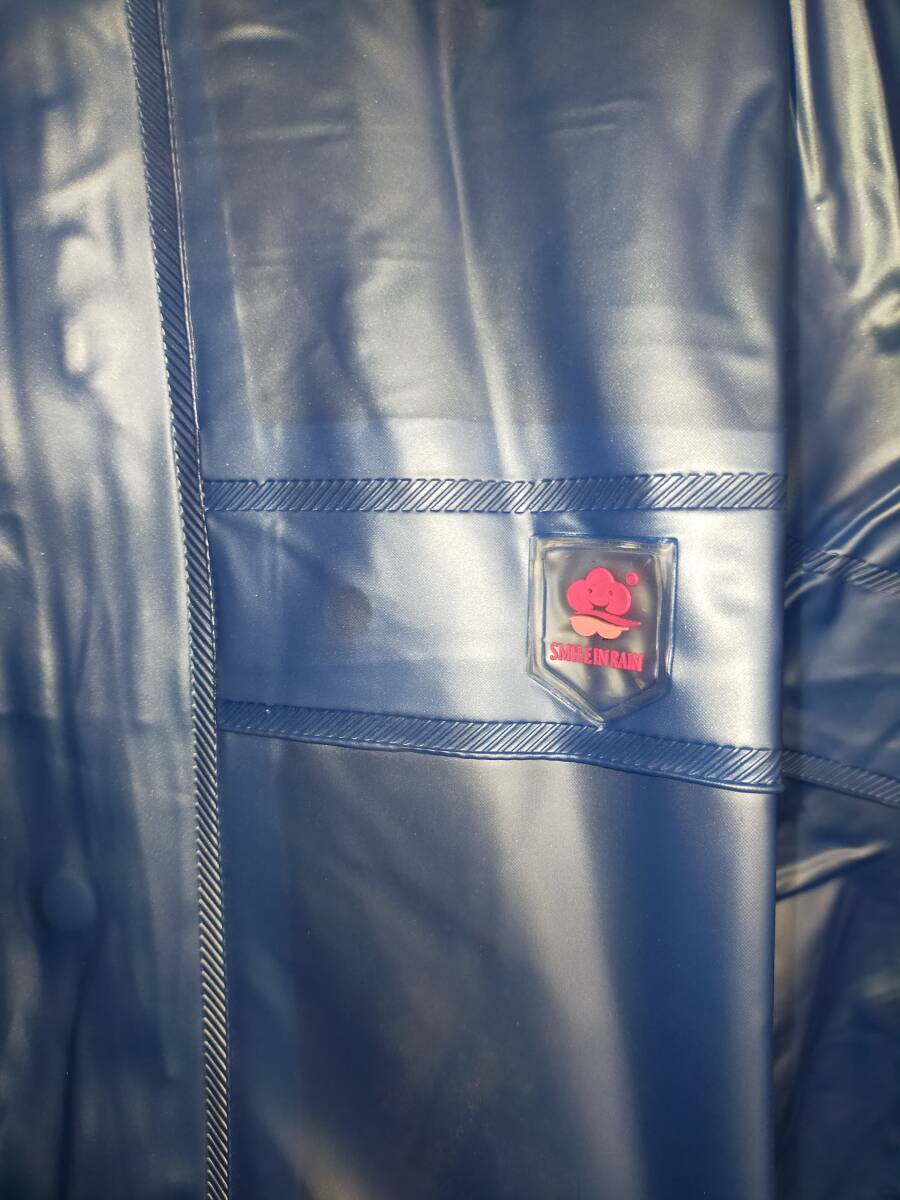 ブルー　PVCレインスーツ上下セット　XXXL　パール光沢　ビニール合羽　レインジャケット　レインパンツ