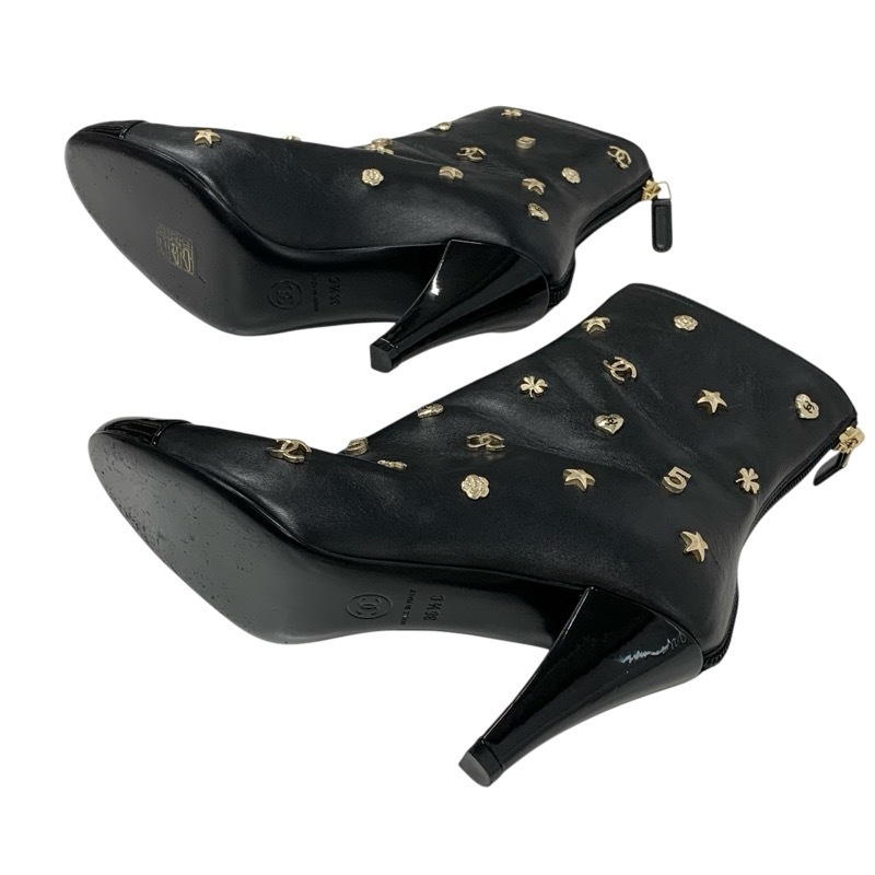 シャネル CHANEL ブーツ ショートブーツ 靴 シューズ レザー パテント ブラック ゴールド ココマーク アイコン ロゴ_画像6