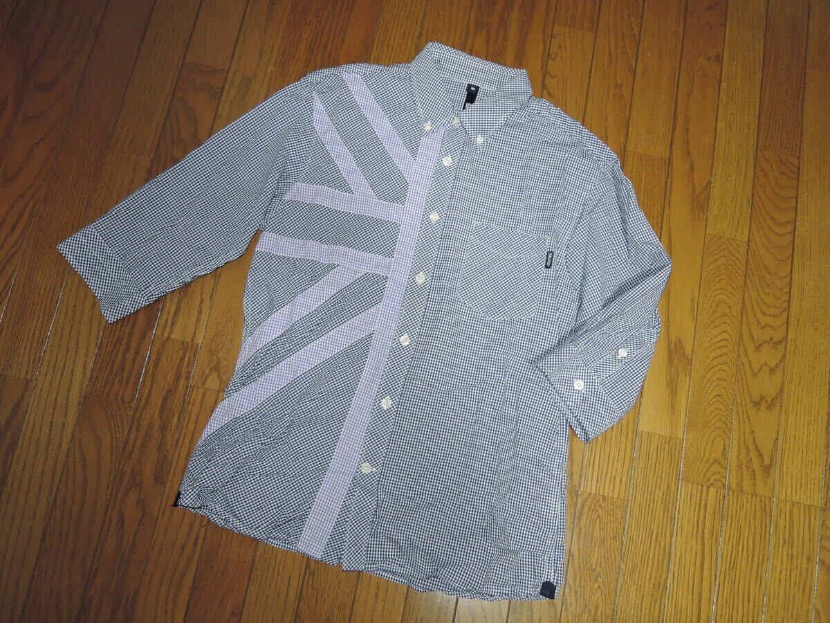 SILAS Silas 7 минут длина рубашка M синий белой серии серебристый жевательная резинка в клетку лоскутное шитье /