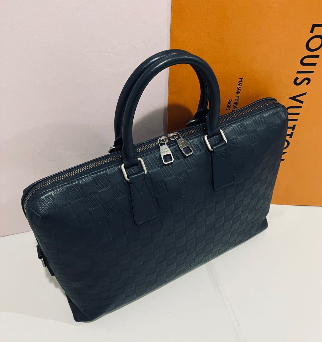 LOUIS VUITTON ● 新品 同様 ダミエ アンフィニ ポルトドキュマン ジュール　ネイビー ビジネスバッグ ブリーフケース メンズ バッグ
