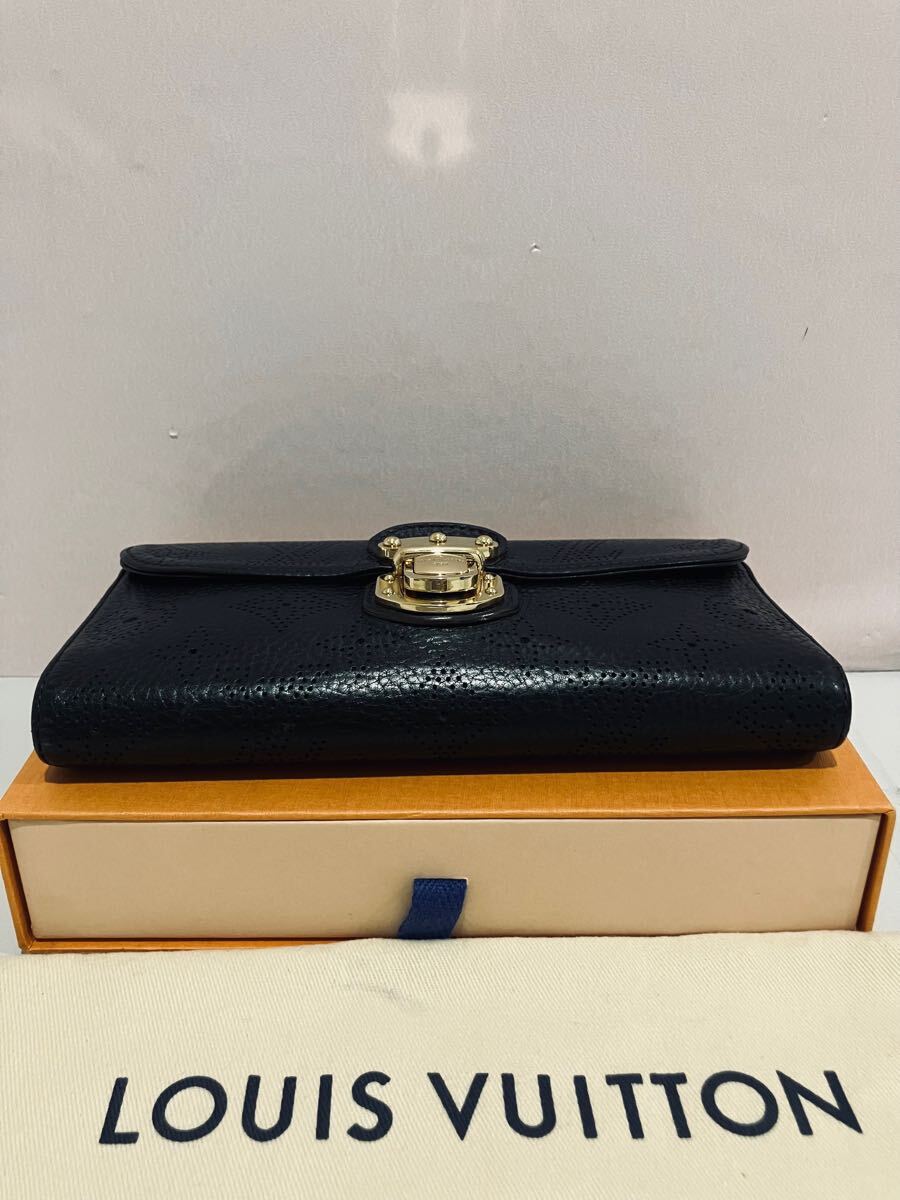 LOUIS VUITTON ● 極上美品 モノグラム?マヒナ パンチング 高級(jí) レザー 長財(cái)布 黒 ブラック 