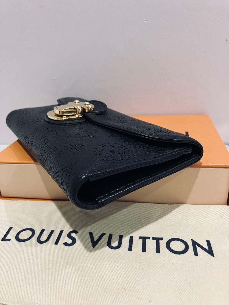 LOUIS VUITTON ● 極上美品 モノグラム?マヒナ パンチング 高級(jí) レザー 長財(cái)布 黒 ブラック 