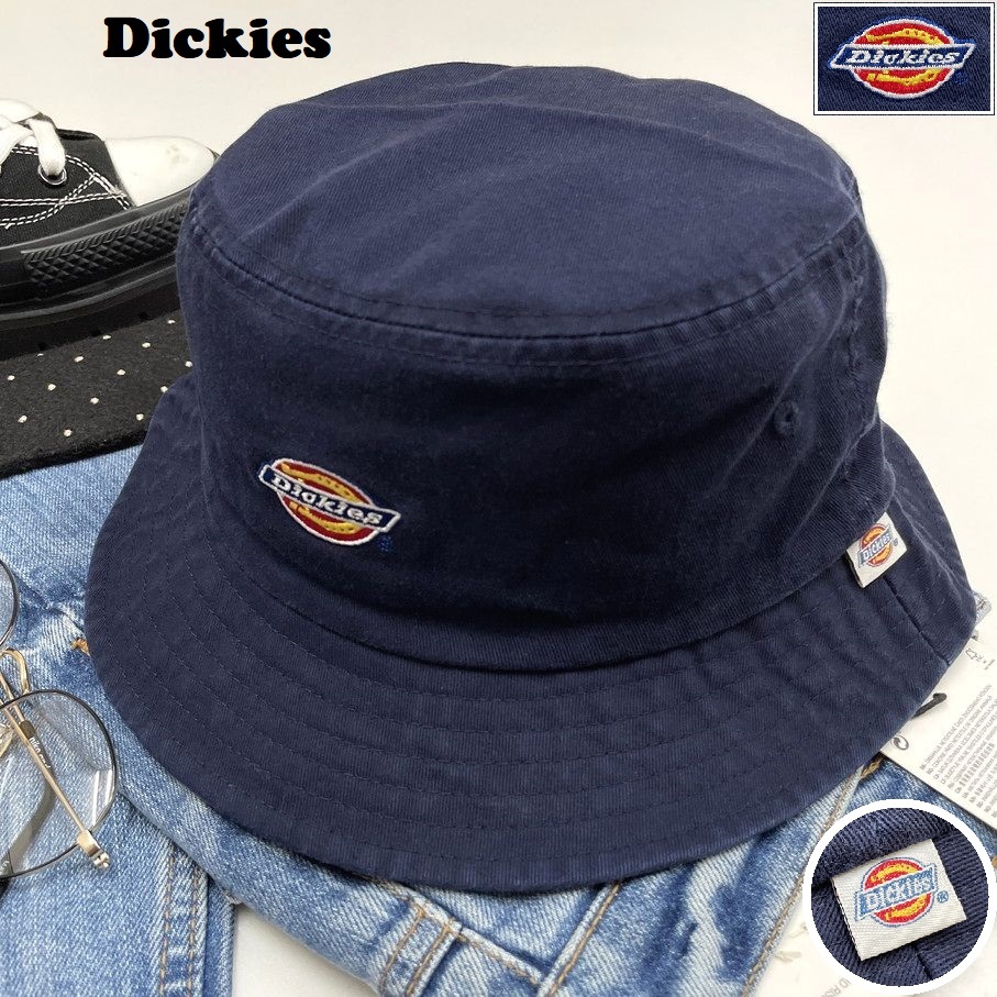 Dickies ネイビー バケットハット スポーツ ゴルフ アウトドア キャンプ バイク オートバイ 釣りミリタリー帽子 ホワイトタグ ディッキーズ