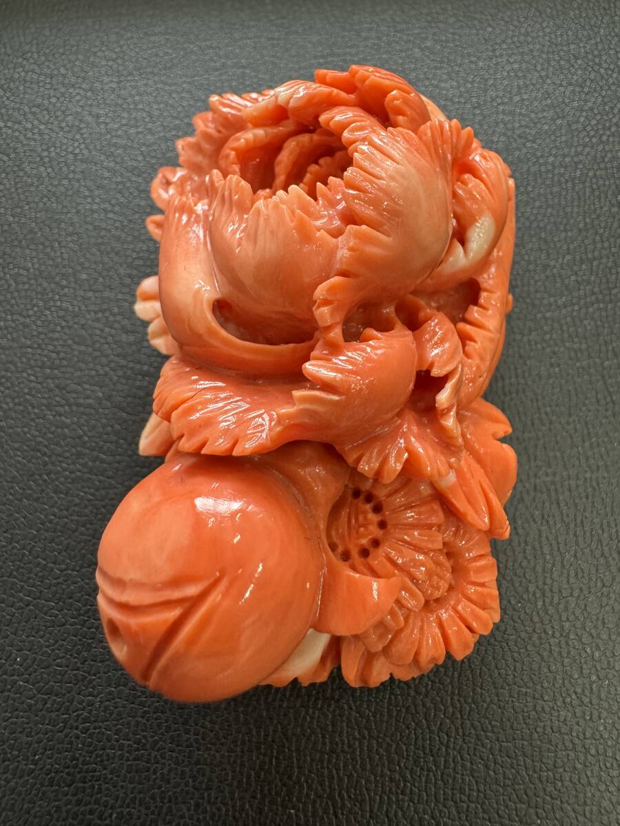 本珊瑚 天然サンゴ 帯留め ブローチ 花彫刻 豪華 約56g 和装小物 本珊瑚 天然サンゴ 帯留め ブローチ 花彫刻 豪華 約56g 和装小物