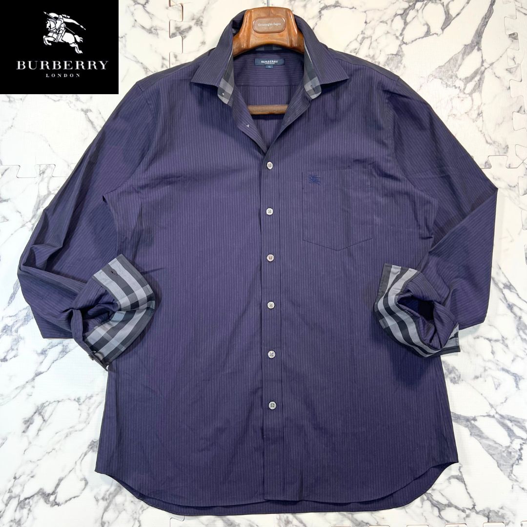 美品/裏地メガチェック柄(L) ○BURBERRY 長袖 ストライプ シャツ 美品/裏地メガチェック柄(L) ○BURBERRY 長袖 ストライプ シャツ