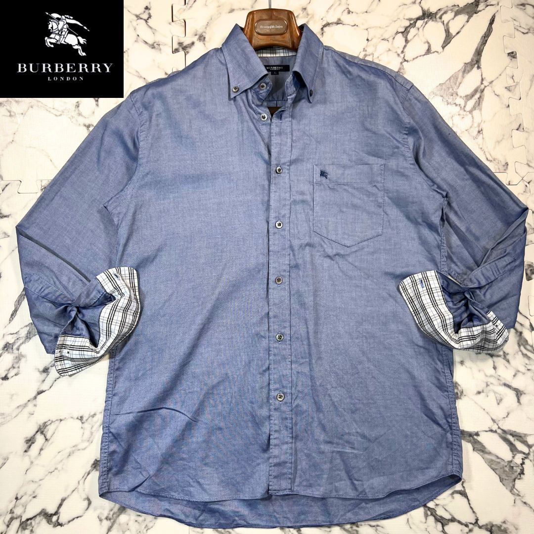 美品/裏地チェック柄(L) ○BURBERRY 長袖 ストライプ シャツ 美品/裏地チェック柄(L) ○BURBERRY 長袖 ストライプ シャツ