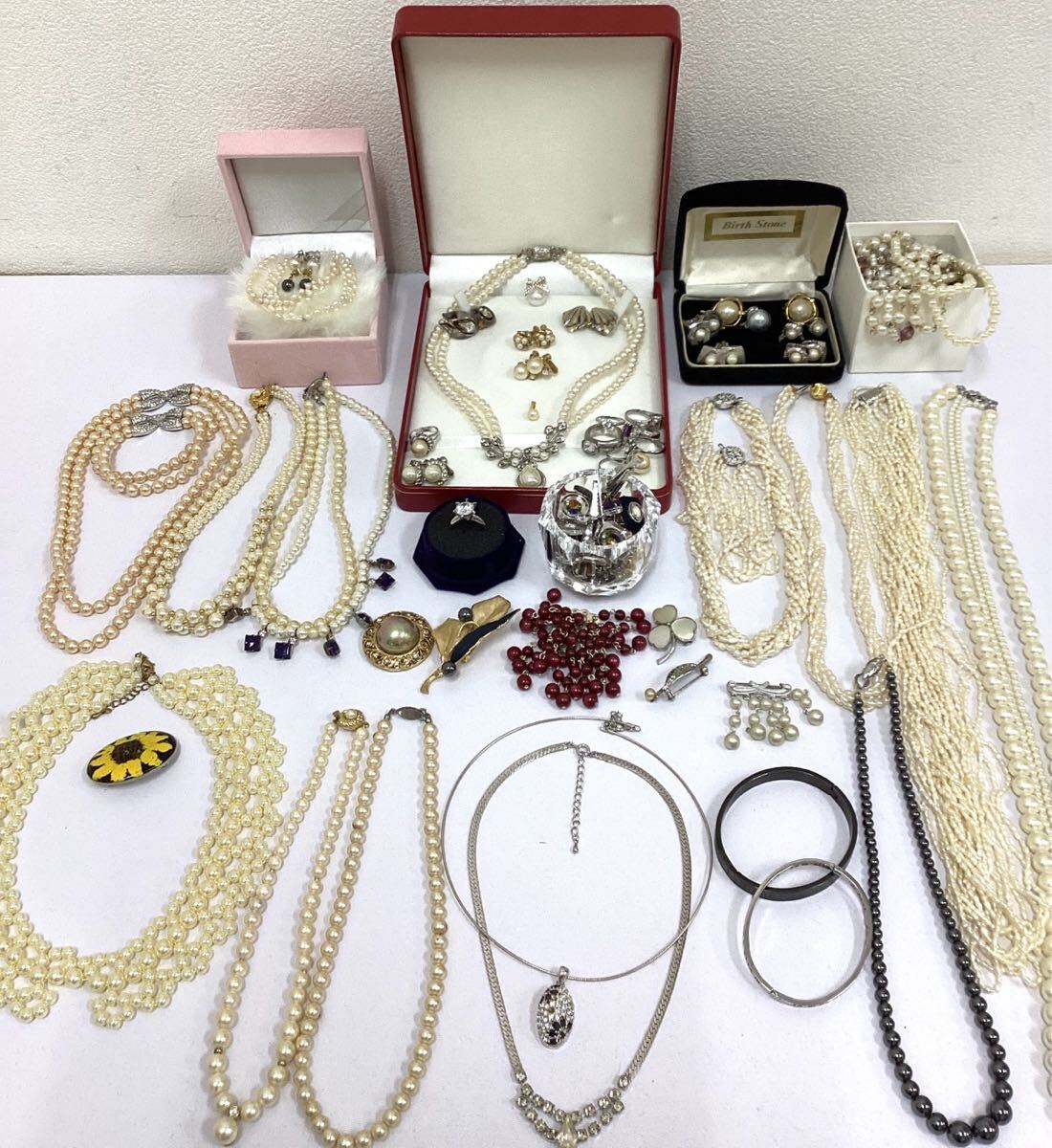 豪華パール風まとめ 米粒パール ダイヤ風 ゴージャス ネックレス 豪華パール風まとめ 米粒パール ダイヤ風 ゴージャス ネックレス