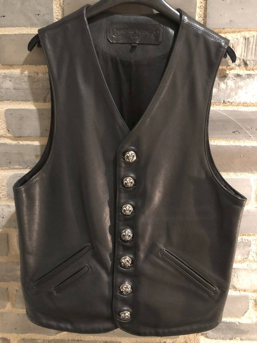 美品・90s初期】CHROME HEARTS クロムハーツ レザーベスト M 美品・90s初期】CHROME HEARTS クロムハーツ レザーベスト M