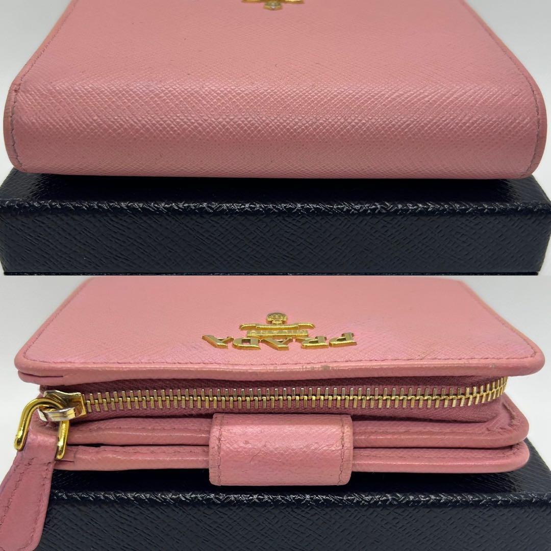 美品】PRADA プラダ コンパクト財布 二つ折り財布 ラウンド 美品】PRADA プラダ コンパクト財布 二つ折り財布 ラウンド
